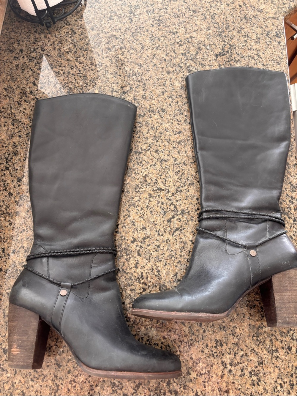 UGG Women's Black Leather Mid-Calf Heeled Boots